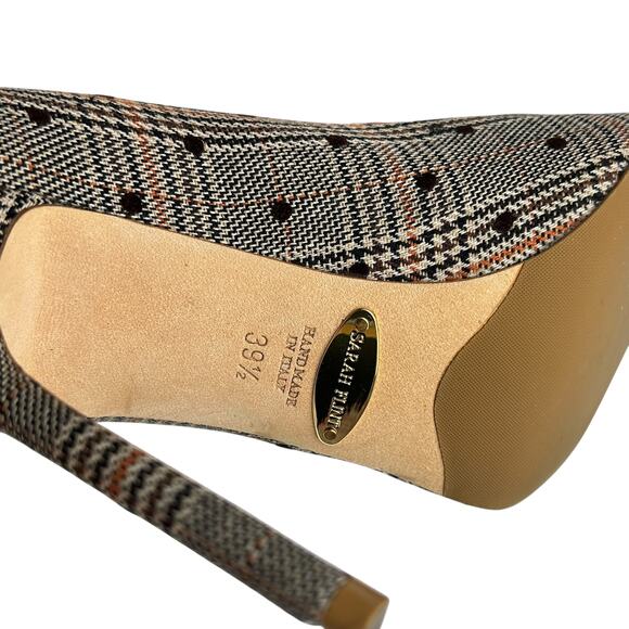 Sarah Flint Perfect Pump 100 Espresso Glen Check Plaid Suede Heels 39.5 (8.5 US) - Picture 8 of 9